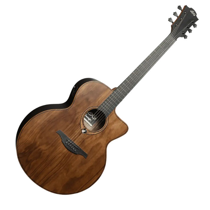 LAG Guitarra Acústica Jumbo Electroacústica Sauvage Lag Natural Satinado Tapa Sólida Brankowood Fondo Aros Eucalipto Cutaway Electrónica Stage LAG Funda Incluida 2