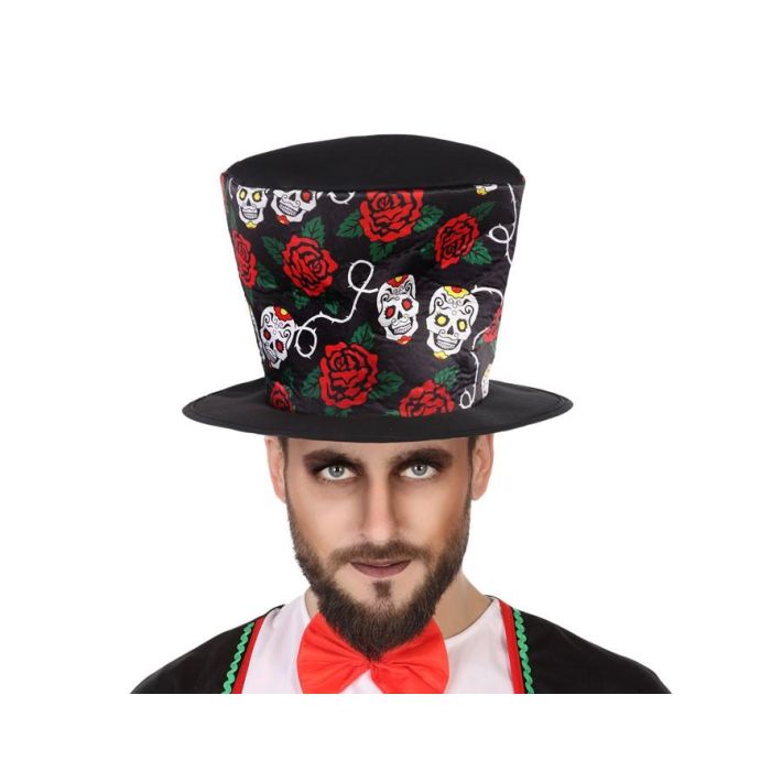 Sombrero De Copa Negro Con Rosas Y Calaveras Para Hombre Adulto