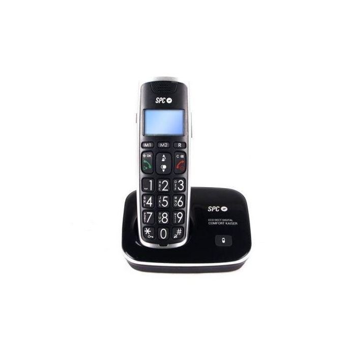 SPC 7608N Teléfono Inalámbrico Digital DECT con Pantalla y Teclas Grandes, Volumen Amplificado +10dB, Manos Libres, Compatible Audífonos, Negro 1