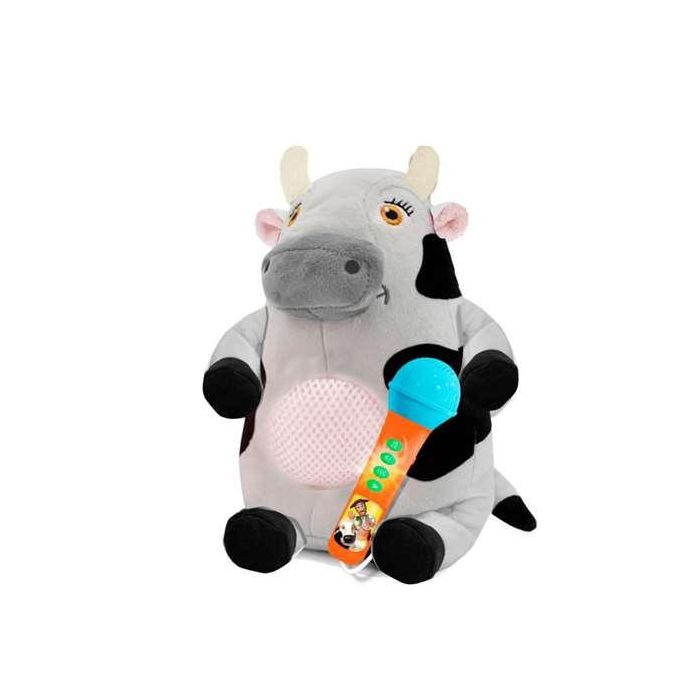 La Granja de Zenon Amplificador Peluche de la Vaca Lola con Micrófono y Cable, Juguete Interactivo con Sonido y Luces para Niños +3 Años
