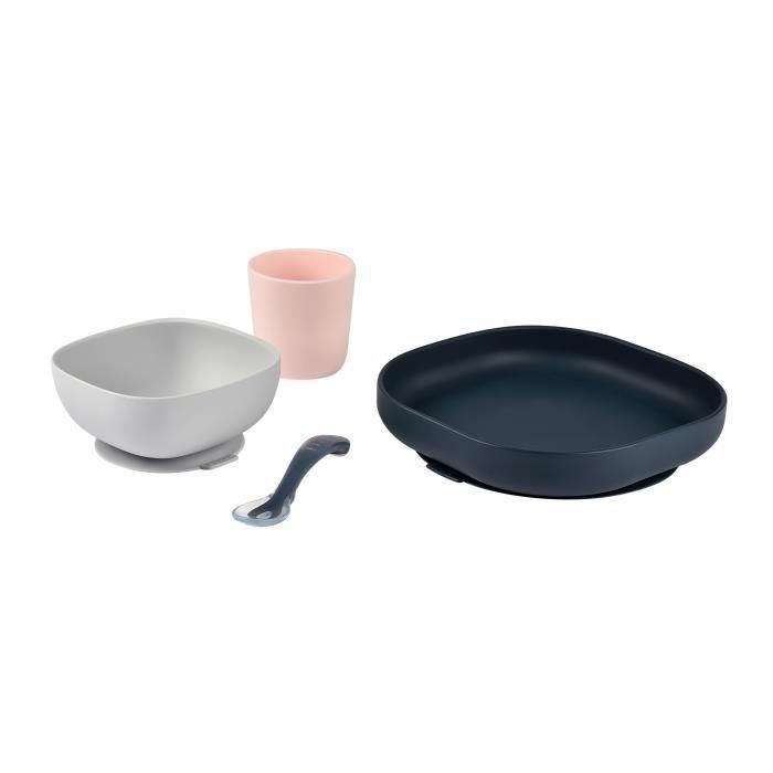 BEABA, Caja de comida de silicona para bebé, con ventosa, antideslizante, 4 piezas, plato + cuenco + vaso + cuchara, azul noche 1 BEABA, Caja de comida de silicona para bebé, con ventosa, antideslizante, 4 piezas, plato + cuenco + vaso + cuchara, azul noche 1