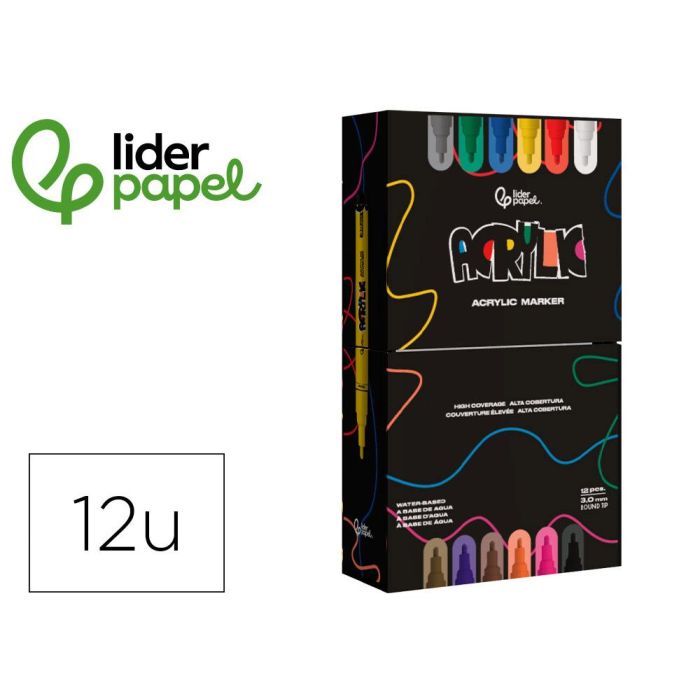 Rotulador Liderpapel Acrylic Base Agua Todo Tipo De Superficie Punta Redonda 3 mm Caja De 12 Unidades Colores Rotulador Liderpapel Acrylic Base Agua Todo Tipo De Superficie Punta Redonda 3 mm Caja De 12 Unidades Colores