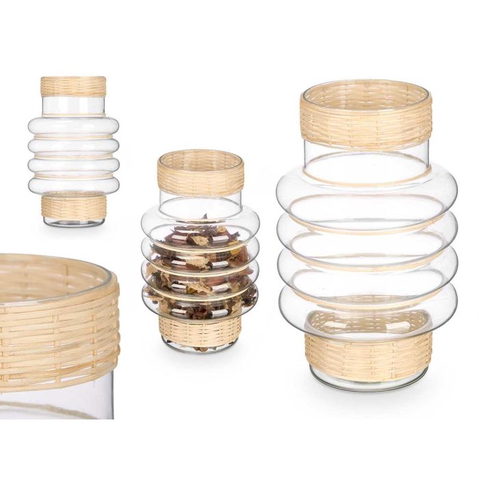 Portavelas de Vidrio y Rattan Giftdecor 18x30x18 cm (6 Unidades) Portavelas de Vidrio y Rattan Giftdecor 18x30x18 cm (6 Unidades)