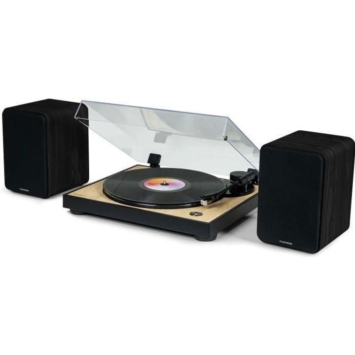 Thomson THO3499550387865 Altavoces WS600DUO | Juego de 2 con caja de madera, 100W, Bluetooth 5.0, 2 salidas RCA, Negro