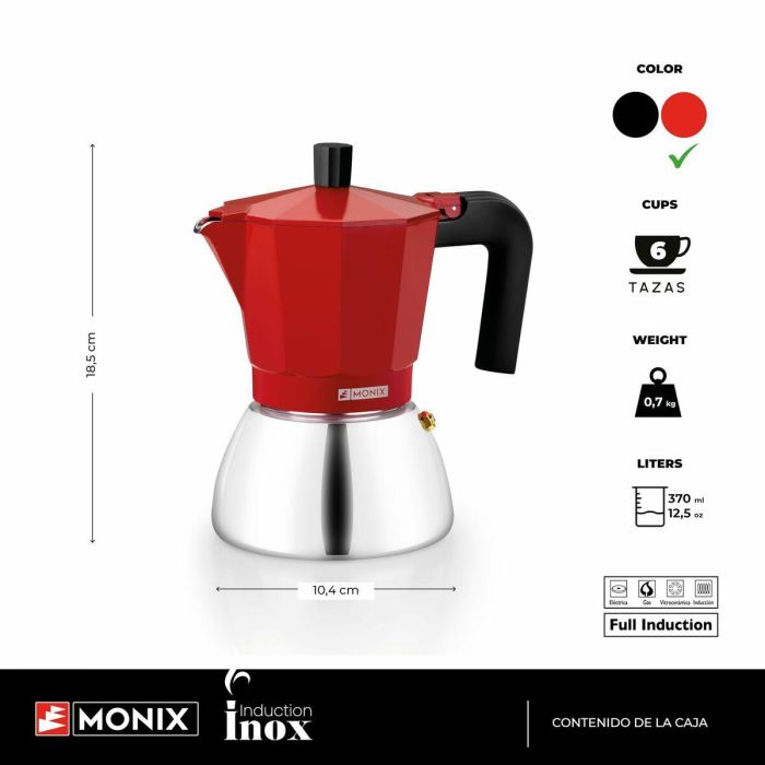 Cafetera Italiana Monix INOX RED 6T Rojo Acero Inoxidable 6 Tazas 7 Cafetera Italiana Monix INOX RED 6T Rojo Acero Inoxidable 6 Tazas 7