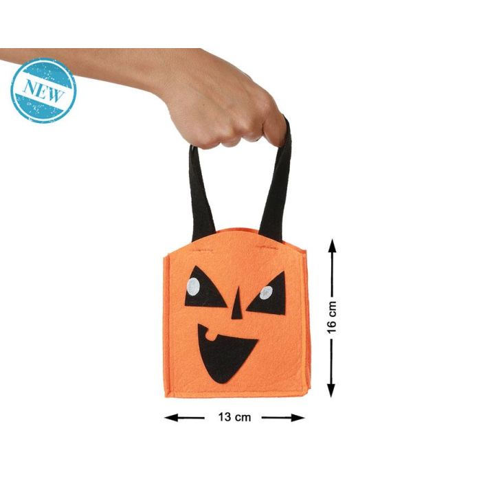 Bolsa Naranja Con Cara De Calabaza Para Caramelos Halloween 16 cm
