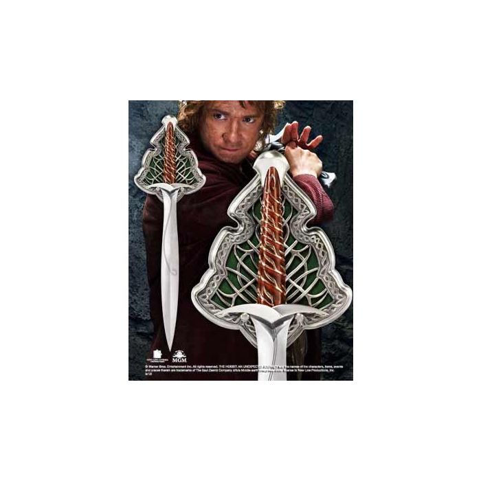 The Noble Collection Espada Dardo de Bilbo, El Hobbit, Acero, Réplica tamaño real 55 cm con expositor de pared