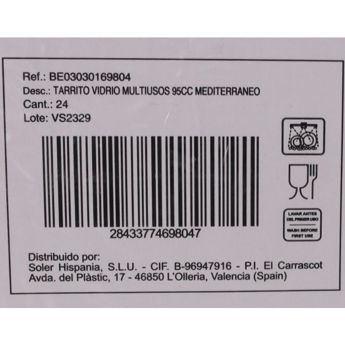 Mediterraneo Tarrito Vidrio Multiusos 95 cc 5.5 x 5 x 7.2 cm (24 Unidades) 6