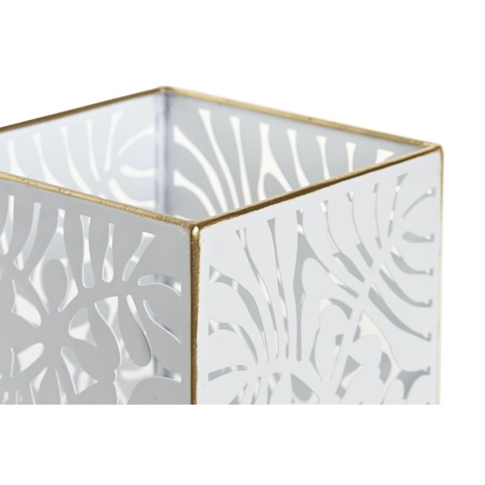 DKD Home Decor Macetero Tropical Blanco Dorado Metal Set 3 Piezas 15x15x15 cm 1