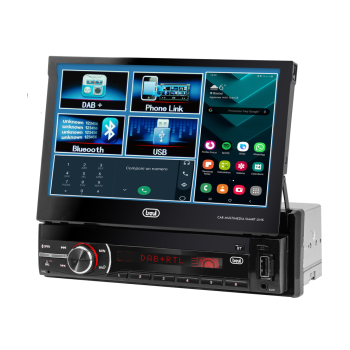 Trevi MDV 6380 DAB Autorradio 1 DIN 200W Pantalla Táctil 7" Bluetooth Manos Libres DAB+ FM USB MP3 MirrorLink Negro