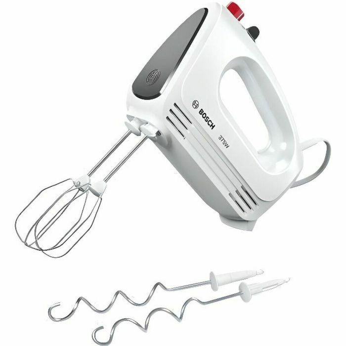 Bosch MFQ22100 Mezclador CleverMixx 375W, 4 velocidades + pulso, 2 látigos y 2 ganchos de masa de acero inox - Blanco/Plata