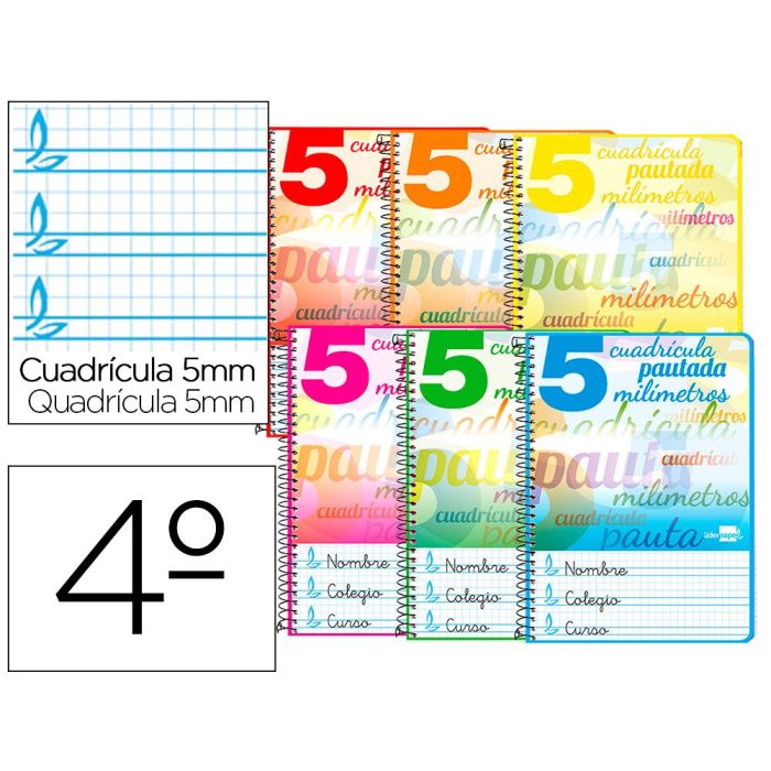 Cuaderno Espiral Liderpapel Cuarto Pautaguia Tapa Dura 80H75 gr Cuadro Pautado 5 mm Con Margen 6 unidades