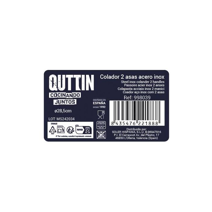 Quttin Colador de Acero Inoxidable con 2 Asas, Diámetro de 28.5 cm, Ideal para Escurrir Alimentos y Pasta en Cocina (12 Unidades) 6