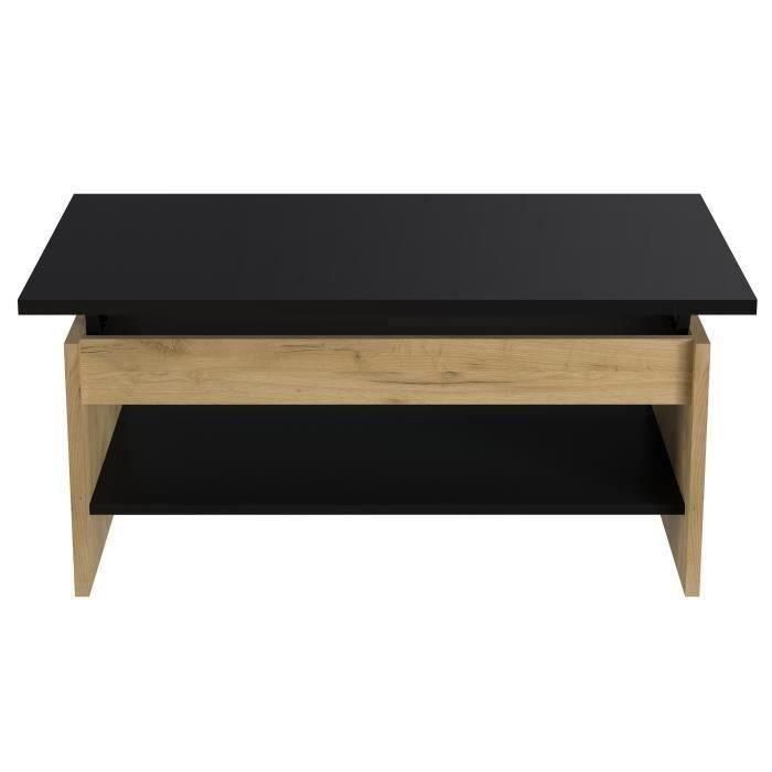 HAPPY Mesa de centro elevable - Decoración en roble y negro - L 100 x P 50 x H 44 cm 2