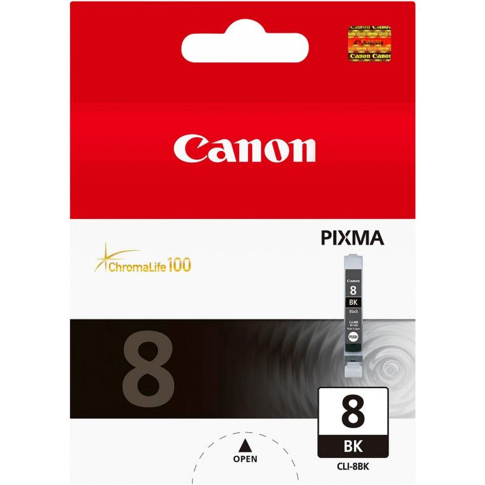 Canon CLI-8Bk Tinta Negra para Impresoras Canon Ix 4000-5000, Ip 4200-5200-5200R-6600D-4300-5300-4500-6700D Mx 700-850 - Pro 9000 - Mp 500-800-830-530-600-610