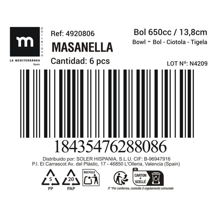 Bol Masanella 650 cc 13.8 cm - Inde (18 Unidades) 1 Bol Masanella 650 cc 13.8 cm - Inde (18 Unidades) 1