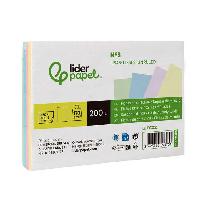 Liderpapel Tarjetas de Estudio Lisas Color Pastel 170gr 100x150mm Paquete 200 Unidades 4