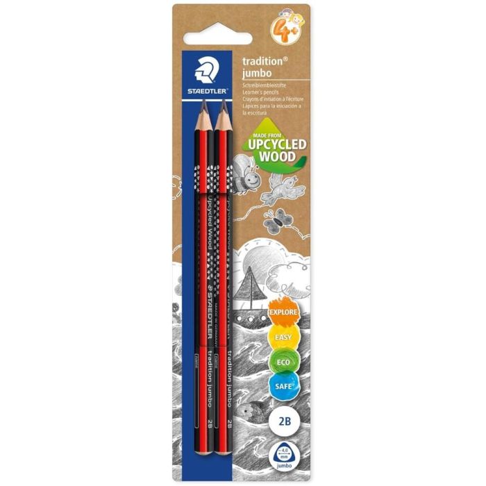 STAEDTLER Lápiz Tradition Jumbo 2B, forma triangular, fabricado con materiales reciclados, 2 unidades