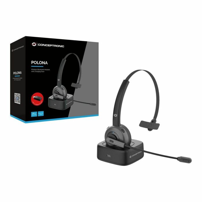 Conceptronic Auriculares Bluetooth POLONA03 con Base de Carga, Cancelación de Ruido, Micrófono Flexible, 22h Batería 1
