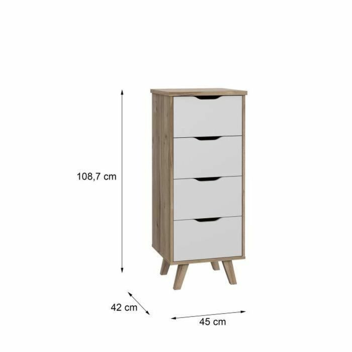VANKKA Cómoda con 4 cajones - Decoración de roble y blanco - L 45 x P 42 x H 108 cm 2 VANKKA Cómoda con 4 cajones - Decoración de roble y blanco - L 45 x P 42 x H 108 cm 2