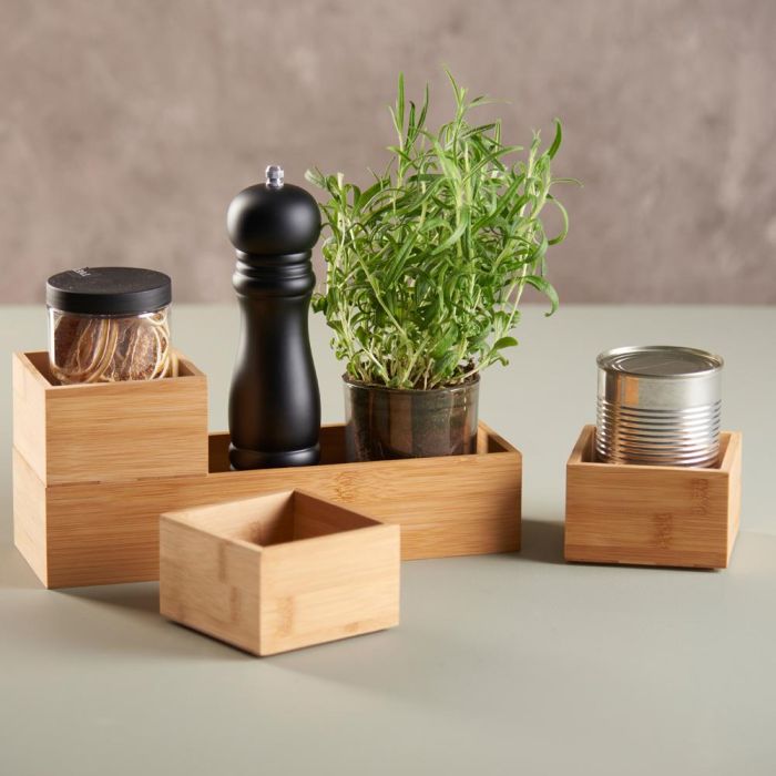 Day Juego de 4 Cajas Almacenar Bambú Apilables 9.5x9.5x6 cm y 9.5x29x6 cm 1