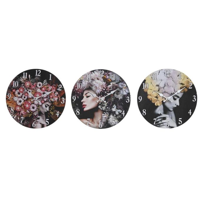 Reloj de Pared DKD Home Decor Negro Multicolor Flores Moderno Madera MDF (34 x 4 x 34 cm) (3 Unidades) Reloj de Pared DKD Home Decor Negro Multicolor Flores Moderno Madera MDF (34 x 4 x 34 cm) (3 Unidades)