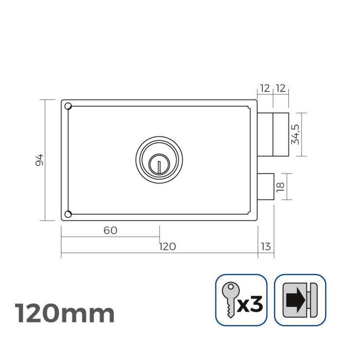 Cerradura derecha 120mm 3 llaves incluidas edm 1 Cerradura derecha 120mm 3 llaves incluidas edm 1