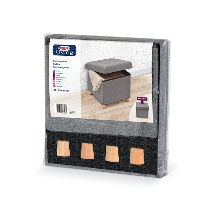 Domo Pack Living Puf almacenaje gris con patas de madera 38x38x34 cm, tela 1
