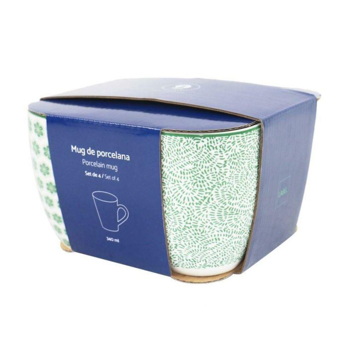 Juego de 4 Tazas Mug Home ESPRIT Blanco Verde Porcelana 340 ml 1