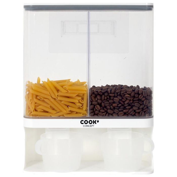 Cook Concept Dispensador 2 Compartimentos 3L para Cereales Café Frutos Secos con Vasos Graduados 3 Cook Concept Dispensador 2 Compartimentos 3L para Cereales Café Frutos Secos con Vasos Graduados 3