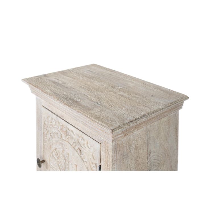 Giner y Colomer Mesita de Mango con Acabado Arena y Puerta Tallada a Mano 3