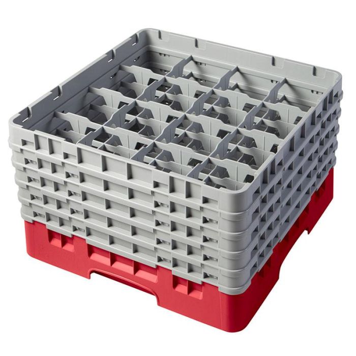 CAMBRO - 16S958-163 - Cesta de lavado 16 comp. 5 alturas - 10,9 cm Ø máx. - alt. máx. 25,8 cm - 50 x 50 x 30,8 cm - Rojo