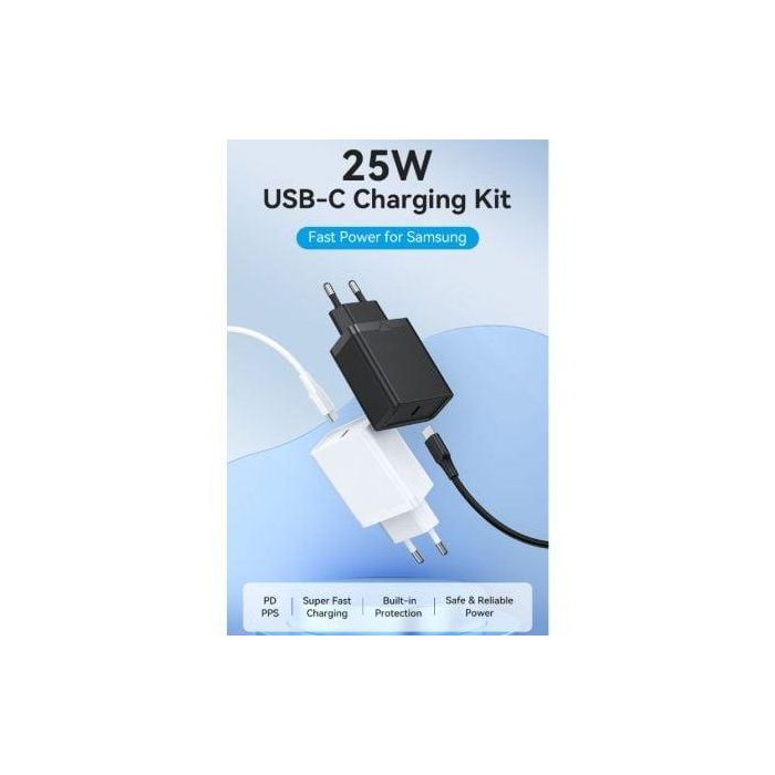 Vention FAHWF-EU Cargador de Pared 1xUSB Tipo-C + 2x Cable USB Tipo-C 25W Carga Rápida Samsung PD 3.0 1