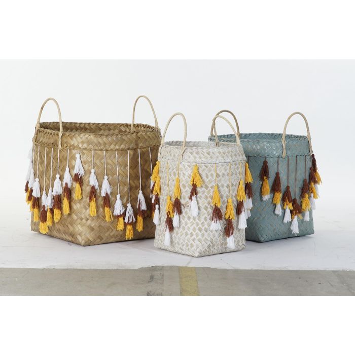 DKD Home Decor Cesta Balines Multicolor Bambú Set de 3 Piezas 46 x 57 x 46 cm con Flecos 3