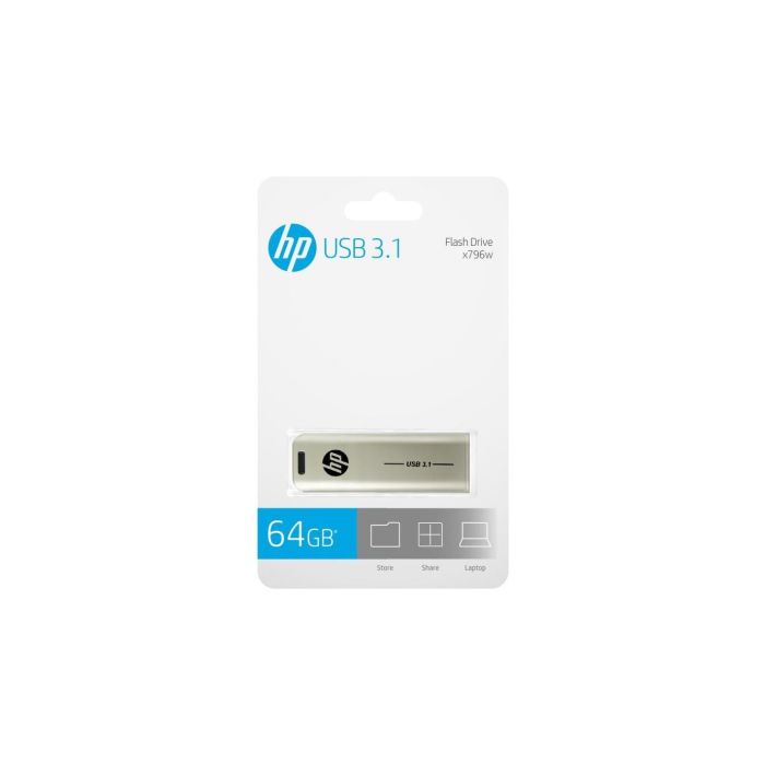 HP x796w Unidad Flash USB 64 GB USB 3.2 Gen 1 (3.1 Gen 1) Tipo A Plata. Llavero. 75 MB/s Lectura. Compacta para archivos. 2