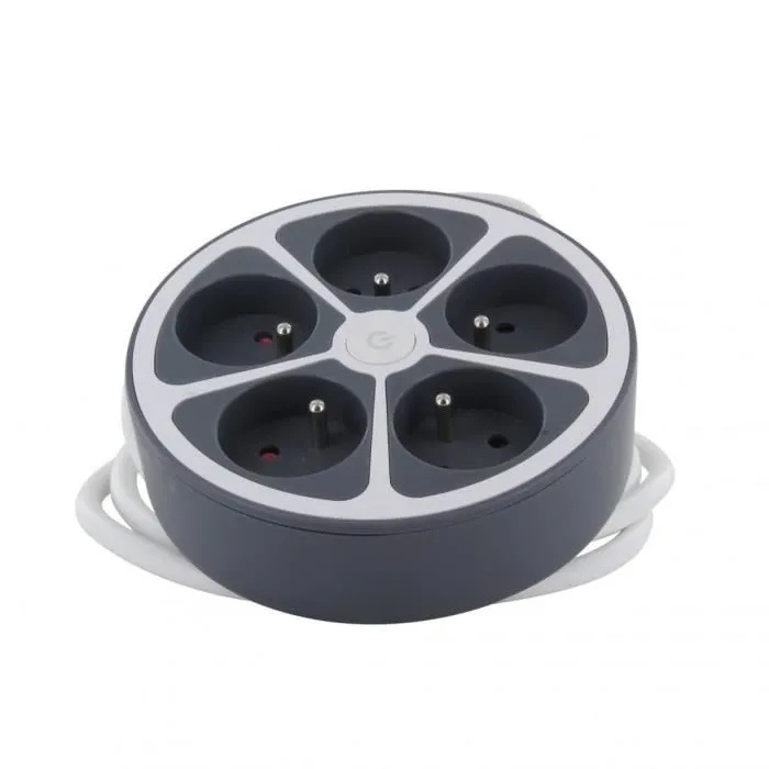 Chacon CHA5411478496519 Multiprise Bureau 16A 250V Max 3680W 5 Tomas 1.5m Cable Gris 1