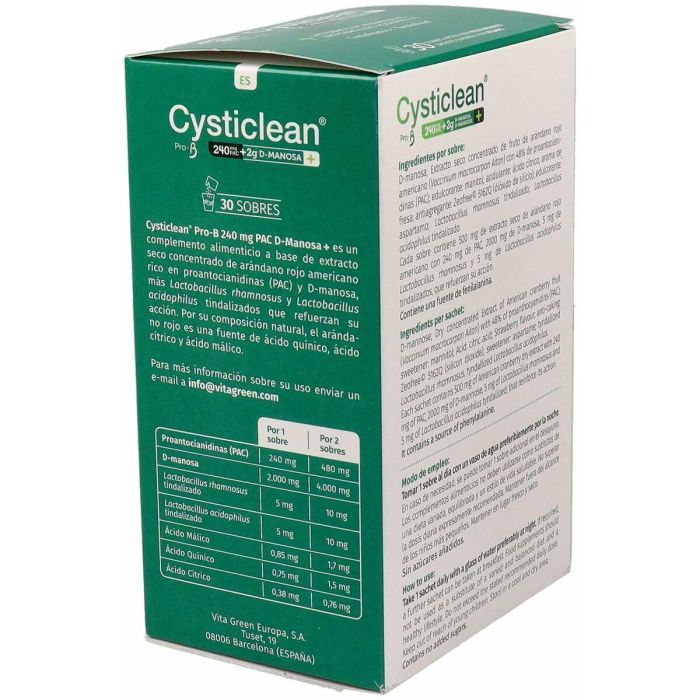 Cysticlean ProB D-Manosa y Arándano Rojo Americano 240mg PAC con Probióticos para Salud Vías Urinarias Mujer 30 Sobres 2 Cysticlean ProB D-Manosa y Arándano Rojo Americano 240mg PAC con Probióticos para Salud Vías Urinarias Mujer 30 Sobres 2