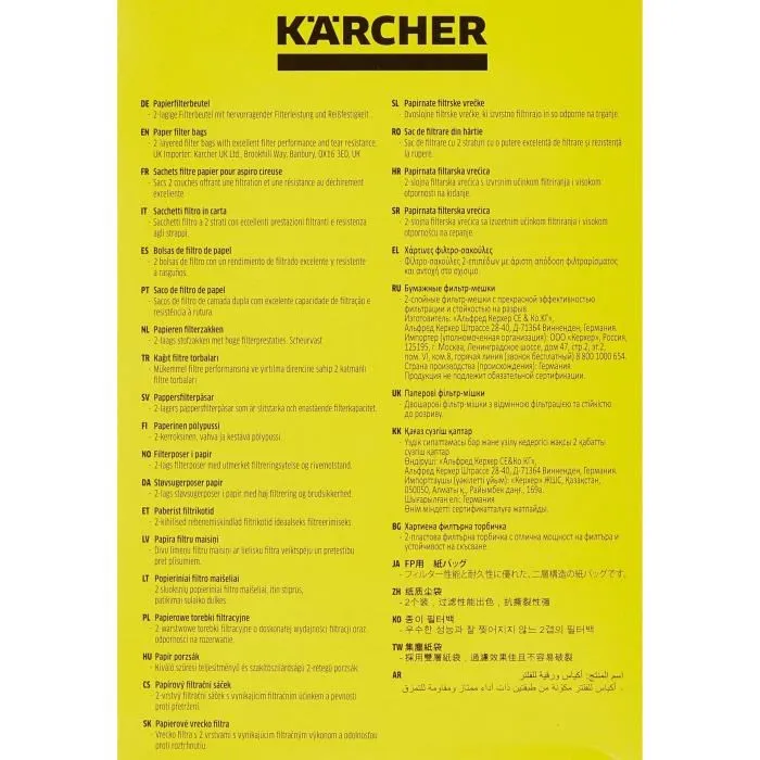 KÄRCHER Bolsa de filtro de papel, paquete de 5, compatible con modelos WD2200 / A2003 / 2004 / 2054Me 4