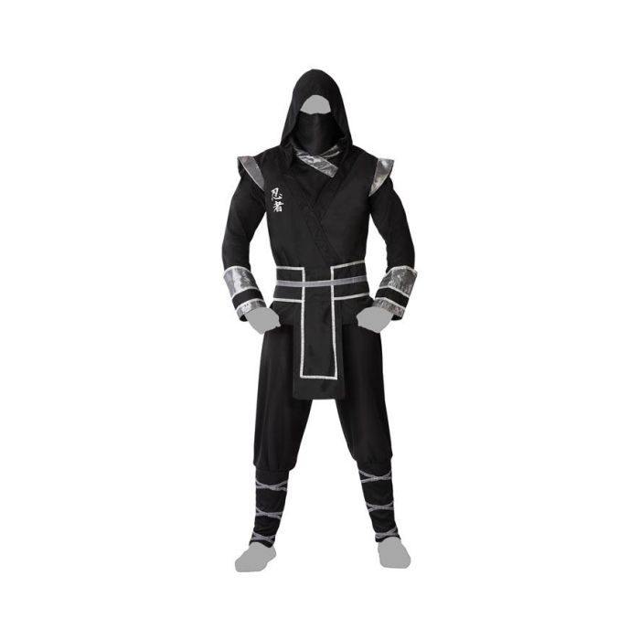 Disfraz Ninja Negro Adulto Plateado M-L 4