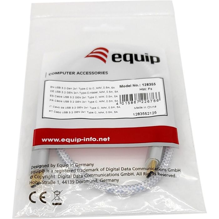 EQUIP 128355 Cable USB-C 3.2 a USB-C Macho Macho 0.5m 10Gbps 100W 5A 4K/60Hz Blanco 2