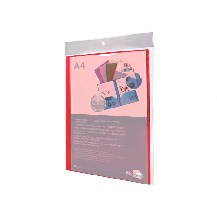 Liderpapel 45680 Carpeta Dossier Dos Bolsas Canguro Polipropileno DIN A4 Roja 12