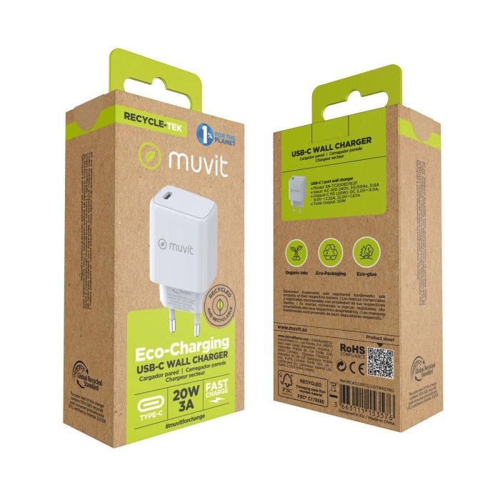 muvit for change cargador de pared Tipo C PD 20W blanco 2 muvit for change cargador de pared Tipo C PD 20W blanco 2
