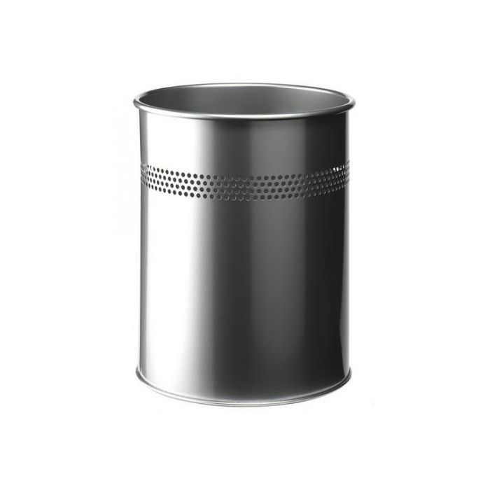 Durable Papelera Metálica 3300-23 de 15L, Acero, Semí-perforada, Color Plata Duradero