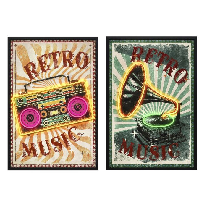 DKD Home Decor Cuadro Loft con LED Diseño Retro Music Lienzo y PS Verde Naranja 93x63 cm (2 Unidades) DKD Home Decor Cuadro Loft con LED Diseño Retro Music Lienzo y PS Verde Naranja 93x63 cm (2 Unidades)