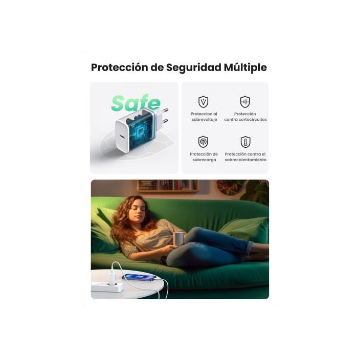 UGREEN 60450 Cargador Rápido USB C 20W Power Delivery 3.0 Blanco Universal Interior 7