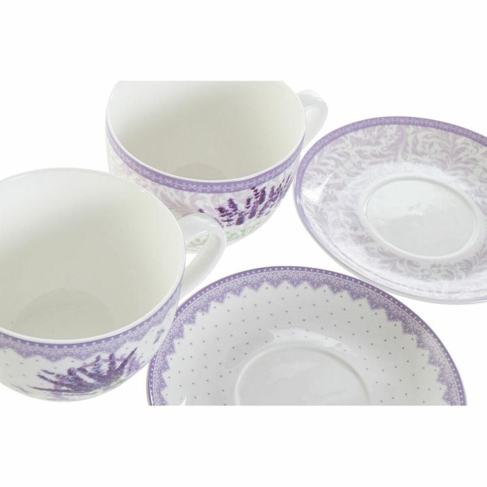 Taza con Plato DKD Home Decor Blanco Verde Lila Porcelana 220 ml (2 Unidades) 1 Taza con Plato DKD Home Decor Blanco Verde Lila Porcelana 220 ml (2 Unidades) 1