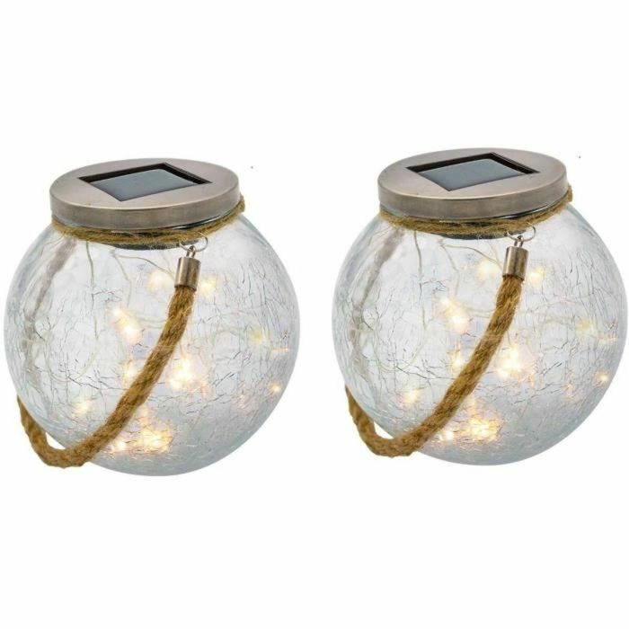 Lumisky LUM3760093544122 - Juego 2 Bolas Solares CRACK BALL CORD H13cm Vidrio Craquelado LED Blanco Cálido con Cuerda