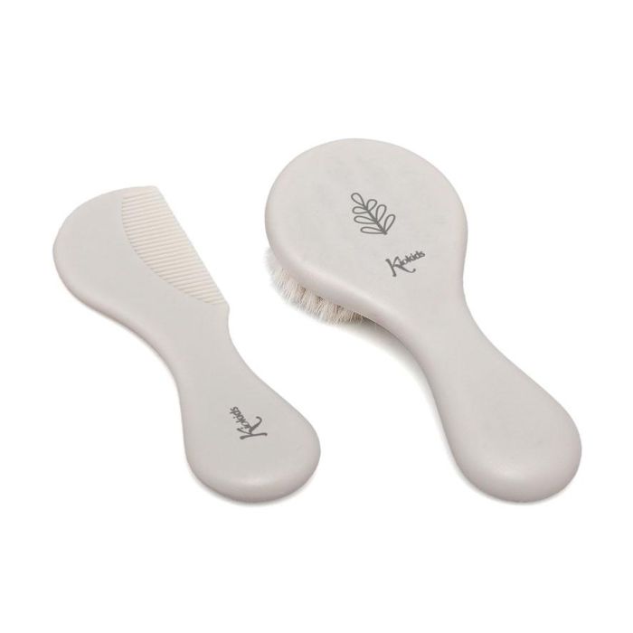 KioKids Set Peine y Cepillo Bebé Cerdas Naturales Extrasuave para Pelo Delicado Recién Nacido Gris +0 Meses 2