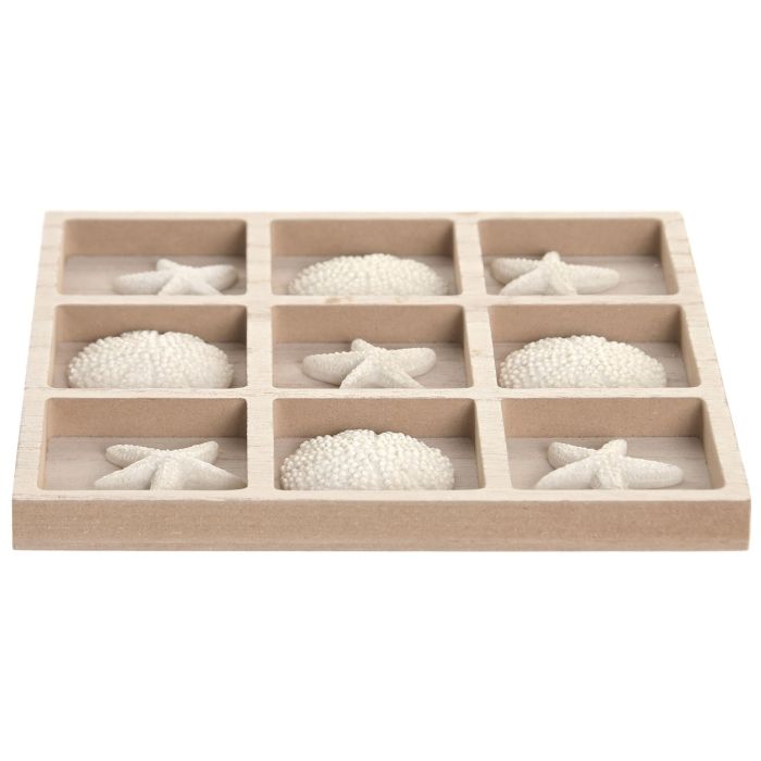 DKD Home Decor Juego de Mesa Mediterraneo 3 en Raya MDF y Resina Natural Blanco 20 x 20 x 1.7 cm (6 Unidades)