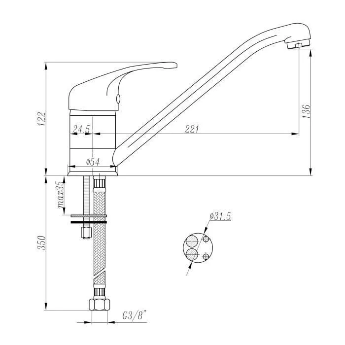 Edouard Rousseau Grifo de cocina mezclador Raeva Cromo Sin ducha de mano Certificación NF 3